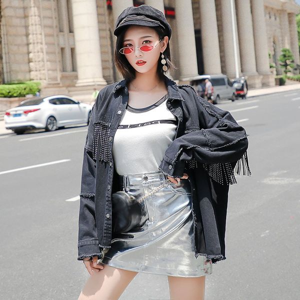 fashion 2019 spring street fashion denim jacket button frayed burr tassel denim jacket women onesize loose black coat, Black;brown
fashion 2019 spring street fashion denim jacket button frayed burr tassel denim jacket women onesize loose black coat, Black;brown