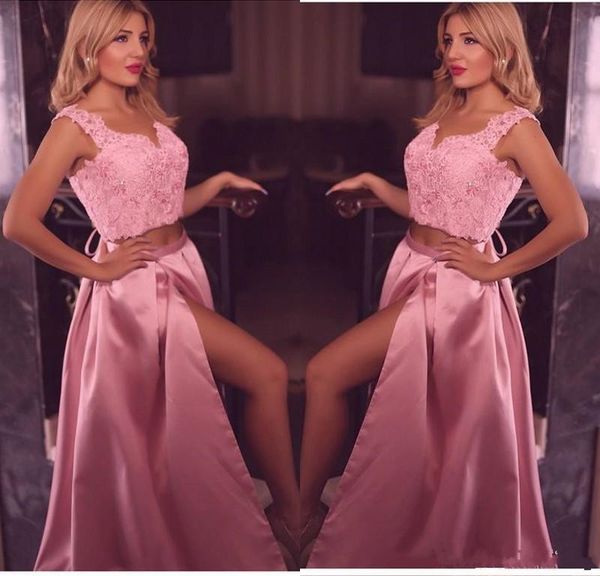 2019 pink v neck two pieces a line lace appliques prom dresses long split formal women special occasion party wear evening gowns custom made, Black
2019 pink v neck two pieces a line lace appliques prom dresses long split formal women special occasion party wear evening gowns custom made, Black