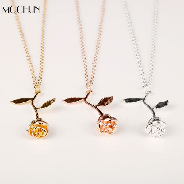 mqchun 3d rose necklace personalized charming necklace rose flower jewelry for gift, Silver