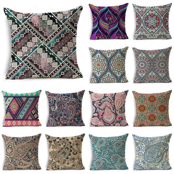 

wzh ethnic style vintage pattern cushion cover 45x45cm linen decorative pillow cover sofa bed pillow case