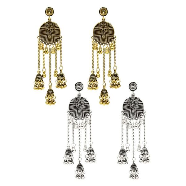 personality retro bells pendant long earrings charming lady women creative circle tassel earring jewelry, Silver 
personality retro bells pendant long earrings charming lady women creative circle tassel earring jewelry, Silver
