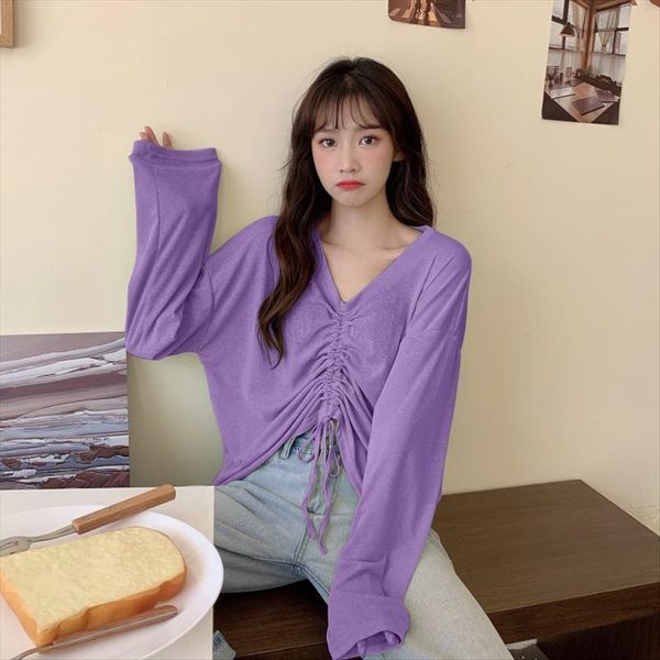 purple t-shirt t-shirt female slim long sleeve female summer v-neck sweet drawstring sunscreen clothes loose thin taro purple all-match, White
purple t-shirt t-shirt female slim long sleeve female summer v-neck sweet drawstring sunscreen clothes loose thin taro purple all-match, White