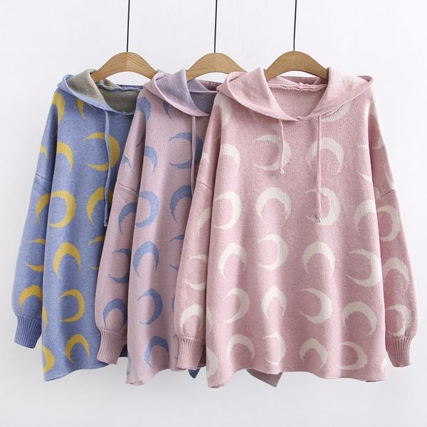women's sweaters girl moon print hooded sweater women collar college sweet style computer knitted ruched casual female 2021 spring, White;black
women's sweaters girl moon print hooded sweater women collar college sweet style computer knitted ruched casual female 2021 spring, White;black