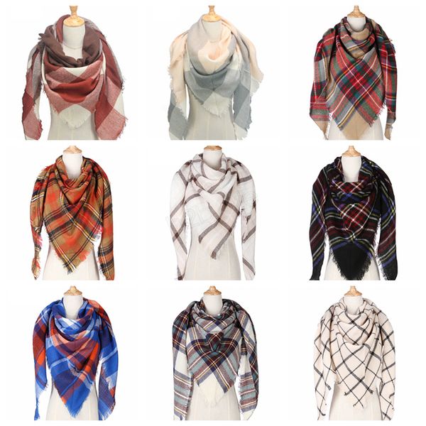 

plaid scarf girls shawl 140*140*200cm grid wraps lattice triangle neck scarves fringed pashmina winter neckerchief blankets ljja2918, Blue;gray