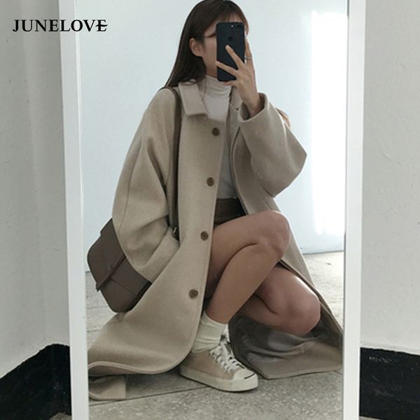 junelove autumn winter woolen coat blends simple solid leisure single-breasted turn-down collar female long woolen coat outwears, Black
junelove autumn winter woolen coat blends simple solid leisure single-breasted turn-down collar female long woolen coat outwears, Black