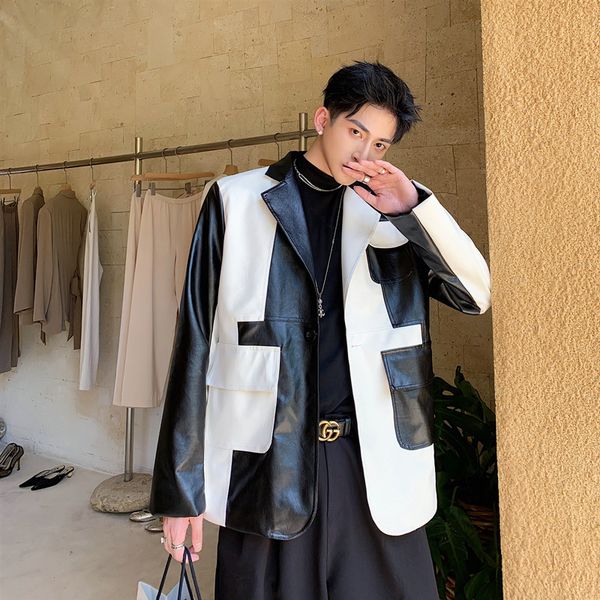 men loose casual leather jacket black white splice suit coat male vintage fashion streetwear hip hop punk fur leather outerwear
men loose casual leather jacket black white splice suit coat male vintage fashion streetwear hip hop punk fur leather outerwear