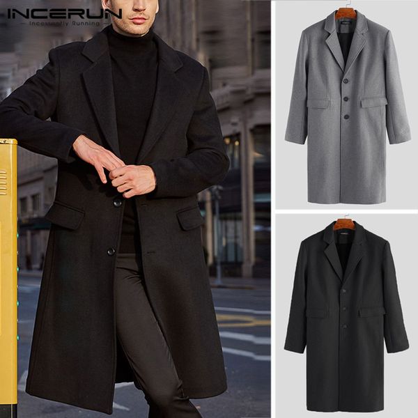 incerun winter fashion men coats fake wool blends jackets warm solid streetwear 2019 long sleeve trench coats men long overcoats, Black 
incerun winter fashion men coats fake wool blends jackets warm solid streetwear 2019 long sleeve trench coats men long overcoats, Black
