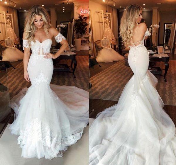 designer mermaid wedding dresses sweetheart lace backless tulle sweep train robe de mariee short sleeves wedding dress bridal gowns, White
designer mermaid wedding dresses sweetheart lace backless tulle sweep train robe de mariee short sleeves wedding dress bridal gowns, White