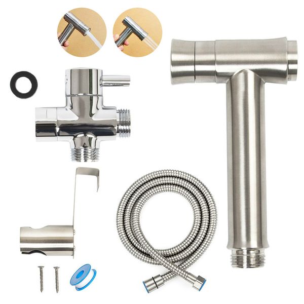 one key press double function bathroom toilet bidet faucet kit stainless steel brushed bidet sprayer set mount on tank or wall
one key press double function bathroom toilet bidet faucet kit stainless steel brushed bidet sprayer set mount on tank or wall