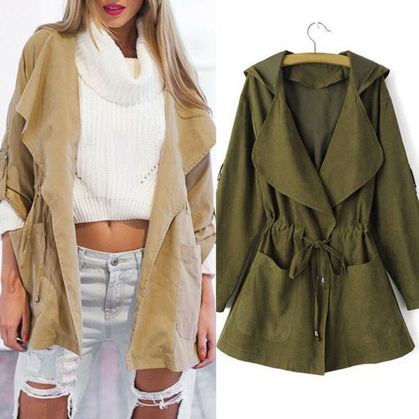 women's coat longsleeve hooded jacket windbreaker parka pockets cardigan, Tan;black
women's coat longsleeve hooded jacket windbreaker parka pockets cardigan, Tan;black