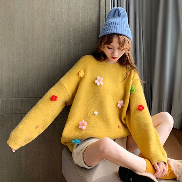 autumn and winter women's sweater new loose sets of solid color embroidery long-sleeved round neck sweet thick warm, White;black
autumn and winter women's sweater new loose sets of solid color embroidery long-sleeved round neck sweet thick warm, White;black