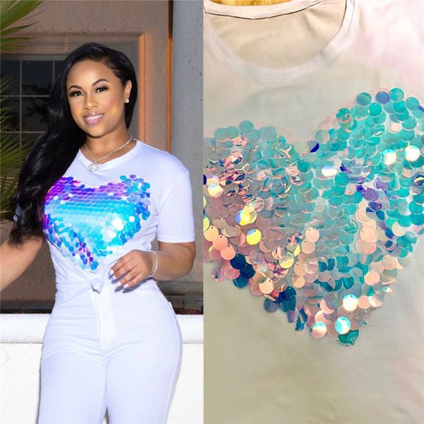 summer womens sequins tshirts solid crew neck heart pattern female tees pullover loose short sleeve ladies, White
summer womens sequins tshirts solid crew neck heart pattern female tees pullover loose short sleeve ladies, White