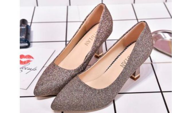 2020 women's shoes in spring and autumn with new style high heel fine heel pointed end@4103, Black