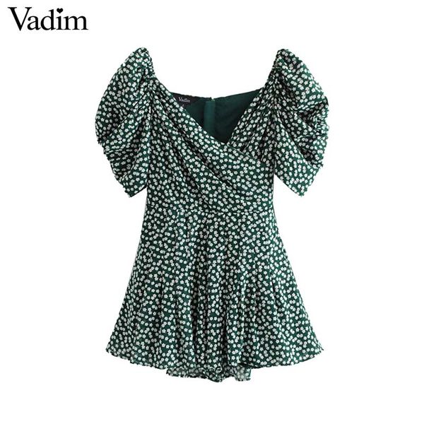 vadim women retro floral print playsuits short v neck puff sleeve pleated female casual sweet jumpsuits ka977, Black;white
vadim women retro floral print playsuits short v neck puff sleeve pleated female casual sweet jumpsuits ka977, Black;white