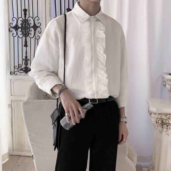 summer korean shirt men's fashion solid color business casual evening dress shirt men streetwear wild loose loose sleeve, White;black
summer korean shirt men's fashion solid color business casual evening dress shirt men streetwear wild loose loose sleeve, White;black