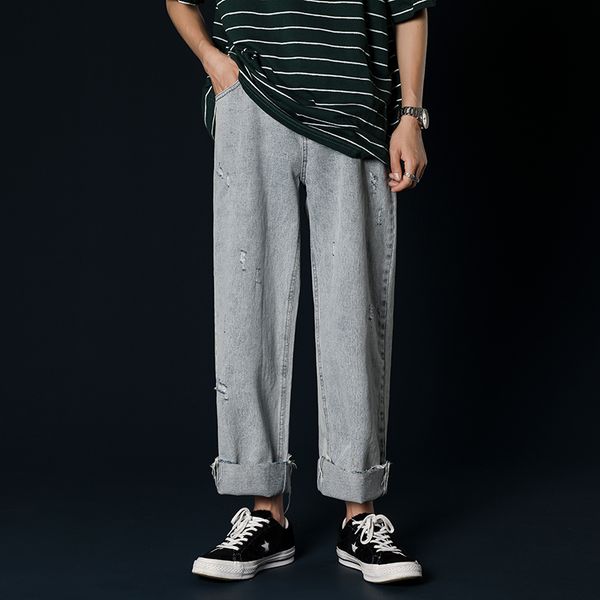 2019 men's tide male holes solid color casual pants baggy homme classic cargo pocket jeans light color loose trousers -2xl, Blue
2019 men's tide male holes solid color casual pants baggy homme classic cargo pocket jeans light color loose trousers -2xl, Blue