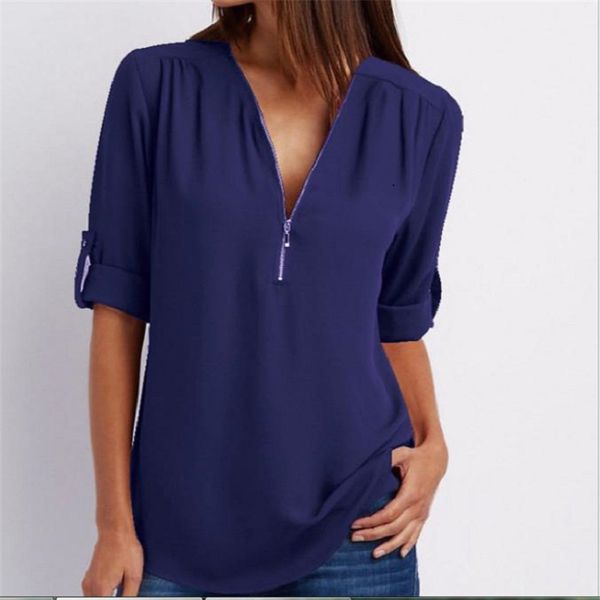 women v neck zipper blouse solid color long sleeve basic ladies summer casual loose blusas chiffon tee shirts 9a0544, White
women v neck zipper blouse solid color long sleeve basic ladies summer casual loose blusas chiffon tee shirts 9a0544, White