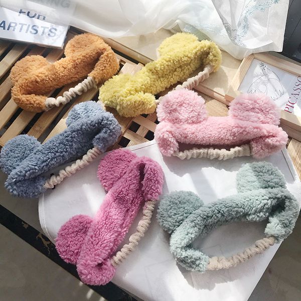 1pc warm lamb plush hair bands cartoon bear ears head bands hair accessories for children headwear, Slivery;white