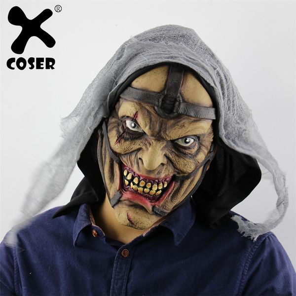 

xcoser horror halloween witch cosplay mask sorcerer pegs male mask latex ghost headgear scary mascara carnival party prop, Black;red
