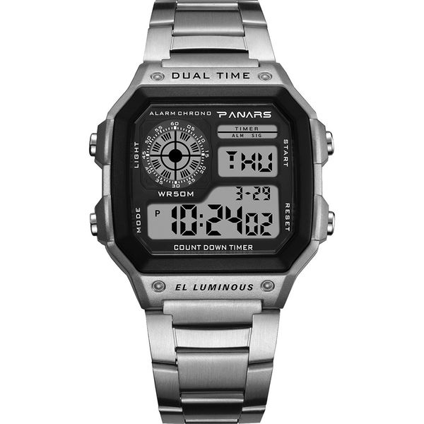 men's waterproof 5bar multi-function digital wristwatches sports watch square fashion electronic watch, Slivery;brown
men's waterproof 5bar multi-function digital wristwatches sports watch square fashion electronic watch, Slivery;brown