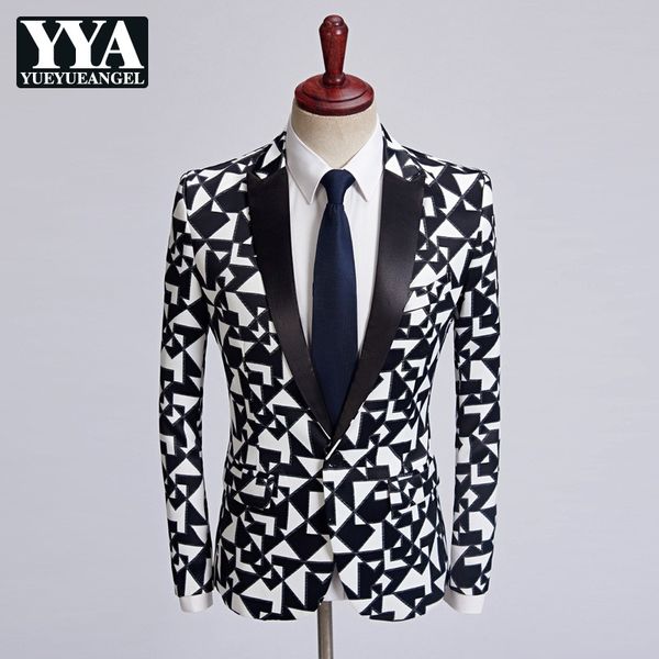 2020 new fashion men black white printing blazer male long sleeve party suit coats slim fit single button blazer plus size m-5xl, White;black 
2020 new fashion men black white printing blazer male long sleeve party suit coats slim fit single button blazer plus size m-5xl, White;black