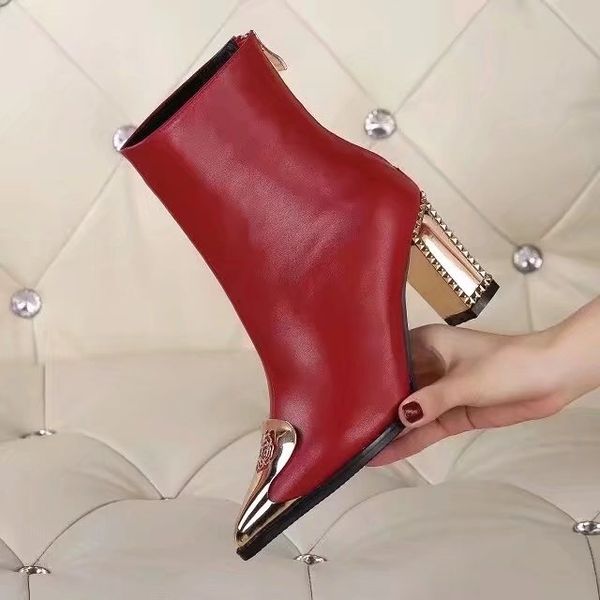 metal pointed toe ladies boots female fashion t show party booties real leather high heels red black boot 
metal pointed toe ladies boots female fashion t show party booties real leather high heels red black boot