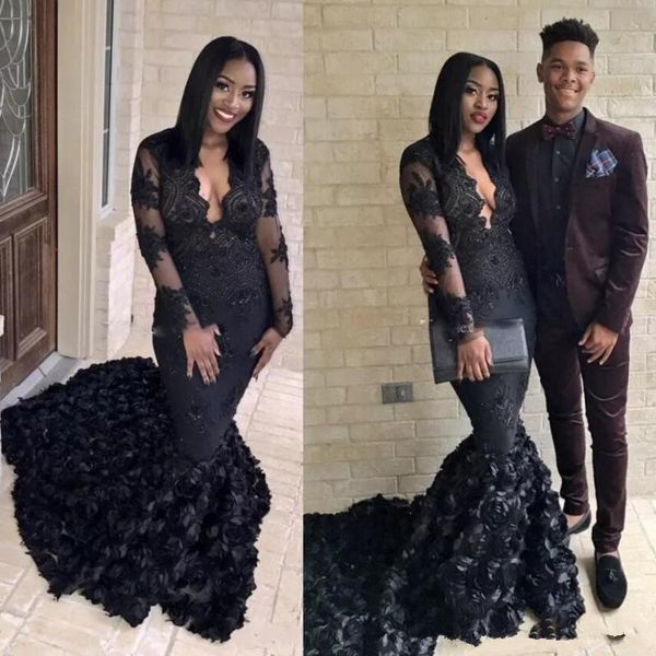 gorgeous black mermaid prom dresses 3d rose sweep train evening gowns south african sheer long sleeves formal party dress vestidos de festa, Black;red
gorgeous black mermaid prom dresses 3d rose sweep train evening gowns south african sheer long sleeves formal party dress vestidos de festa, Black;red