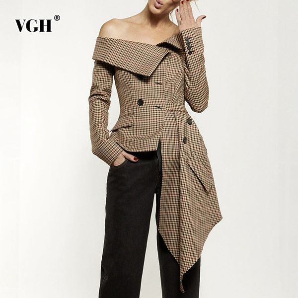 vgh plaid blazer female patchwork slash neck long sleeve lace up off shoulder fashion casual jacket for women 2019 autumn, White;black
vgh plaid blazer female patchwork slash neck long sleeve lace up off shoulder fashion casual jacket for women 2019 autumn, White;black