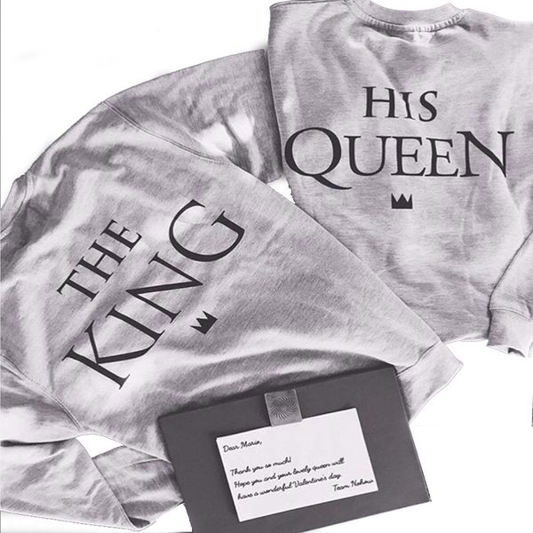 2019 european and american womens new king queen plus velvet letter printing long-sleeved sweater lovers women, Black
2019 european and american womens new king queen plus velvet letter printing long-sleeved sweater lovers women, Black