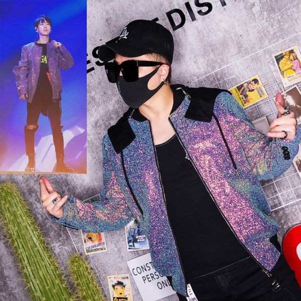 male dj rock singer show personality trend host coat sequined stage performance clothing trend, Black;brown
male dj rock singer show personality trend host coat sequined stage performance clothing trend, Black;brown