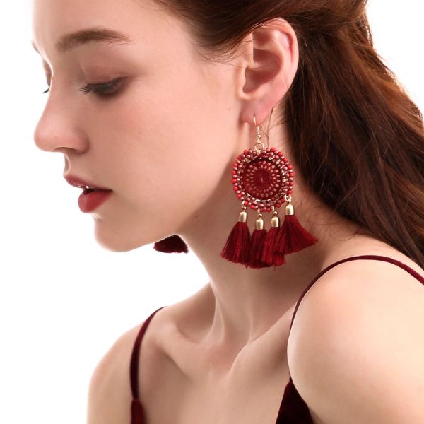2020 new designer statement dream net bohemian national style handmade cotton tassel beads earrings women fashion jewelry gift box, Silver
2020 new designer statement dream net bohemian national style handmade cotton tassel beads earrings women fashion jewelry gift box, Silver