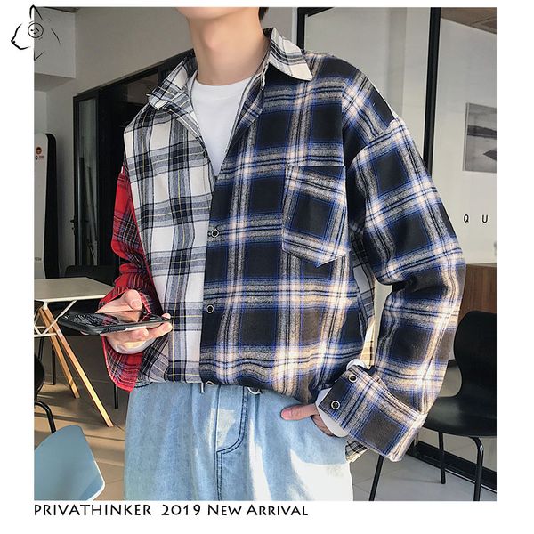 men three-color shirt 2019 mens japanese streetwear causal shirt patchwork plaid plus size autumn, White;black
men three-color shirt 2019 mens japanese streetwear causal shirt patchwork plaid plus size autumn, White;black