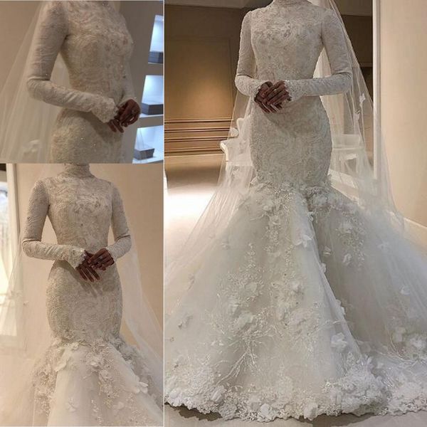 long sleeve mermaid wedding dresses 2020 leila khashagulgova luxury beaded 3d floral lace princess muslim bride wedding gown, White
long sleeve mermaid wedding dresses 2020 leila khashagulgova luxury beaded 3d floral lace princess muslim bride wedding gown, White