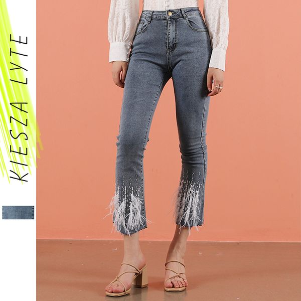 women skinny flared denim pants 2019 aututmn office lady diamond ankle length high waist trouser femme, Blue
women skinny flared denim pants 2019 aututmn office lady diamond ankle length high waist trouser femme, Blue