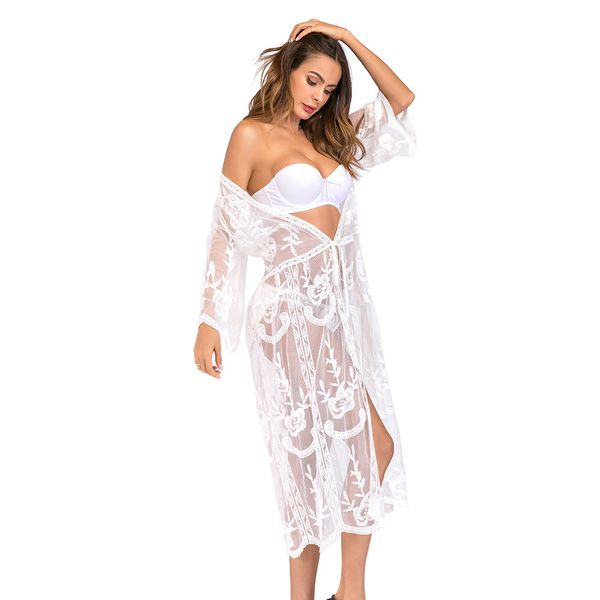 825# amazon selling lace cardigan mid-length beach dress solid color stitching sun protection clothing, White;black
825# amazon selling lace cardigan mid-length beach dress solid color stitching sun protection clothing, White;black