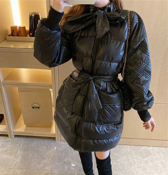 women's autumn winter ladies temperament girl down coat long section bow-tie stand neck beam waist lacing cotton jacket, Black
women's autumn winter ladies temperament girl down coat long section bow-tie stand neck beam waist lacing cotton jacket, Black