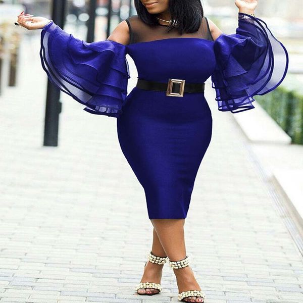 africa clothing plus size mesh ruffles sleeve dress women o-neck perspective slim dress office lady party s-6xl, Red
africa clothing plus size mesh ruffles sleeve dress women o-neck perspective slim dress office lady party s-6xl, Red