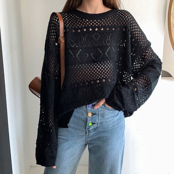 mooirue 2020 spring hollow out kintting pullover women vintage streetwear o neck korean style black beige casual sweater, White;black
mooirue 2020 spring hollow out kintting pullover women vintage streetwear o neck korean style black beige casual sweater, White;black