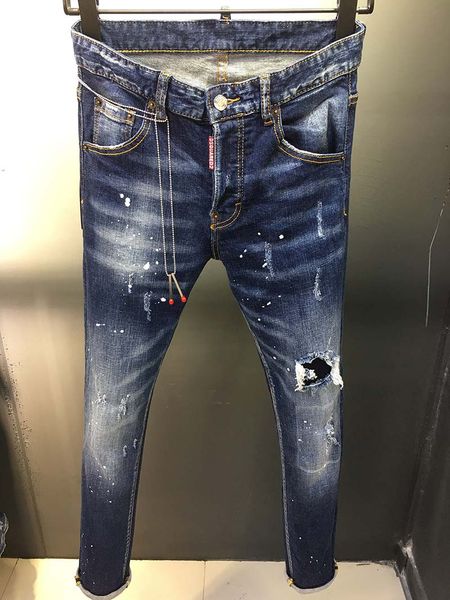 europe and the united states 2019 paint point slimming old elastic slim feet stitching patch fake hole jeans men patch trend, Blue
europe and the united states 2019 paint point slimming old elastic slim feet stitching patch fake hole jeans men patch trend, Blue