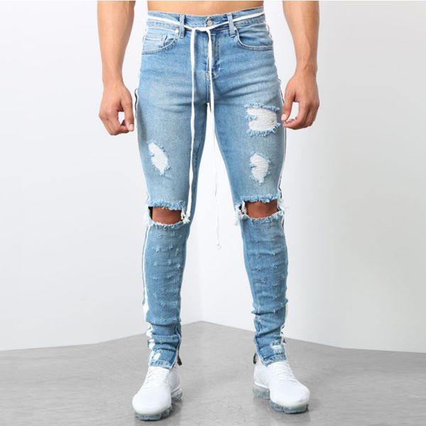 men jeans cotton ripped straight hole destroyed denim skinny distressed trousers stretch jean pants streetwar denim pant 8.14, Blue
men jeans cotton ripped straight hole destroyed denim skinny distressed trousers stretch jean pants streetwar denim pant 8.14, Blue