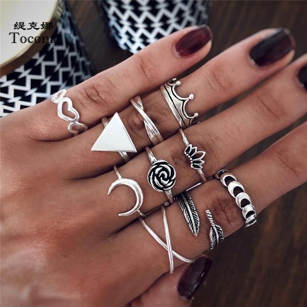 cluster rings tocona 10pcs/sets bohemian silver moon joint ring for women men heart flowers leaf crowm triangle geometric jewelry 14569, Golden;silver
cluster rings tocona 10pcs/sets bohemian silver moon joint ring for women men heart flowers leaf crowm triangle geometric jewelry 14569, Golden;silver