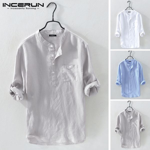 men solid color shirt 3/4 sleeve cotton stand collar vintage brand shirts harajuku 2020 camisa masculina streetwear incerun, White;black
men solid color shirt 3/4 sleeve cotton stand collar vintage brand shirts harajuku 2020 camisa masculina streetwear incerun, White;black