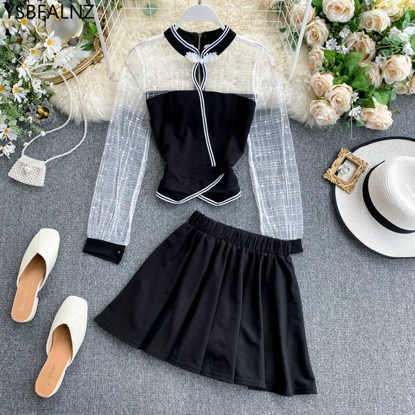 summer retro two-piece sets women stand zipper mesh suits long-sleeve a- line mini skirt spring fashion ropa para mujer, White
summer retro two-piece sets women stand zipper mesh suits long-sleeve a- line mini skirt spring fashion ropa para mujer, White