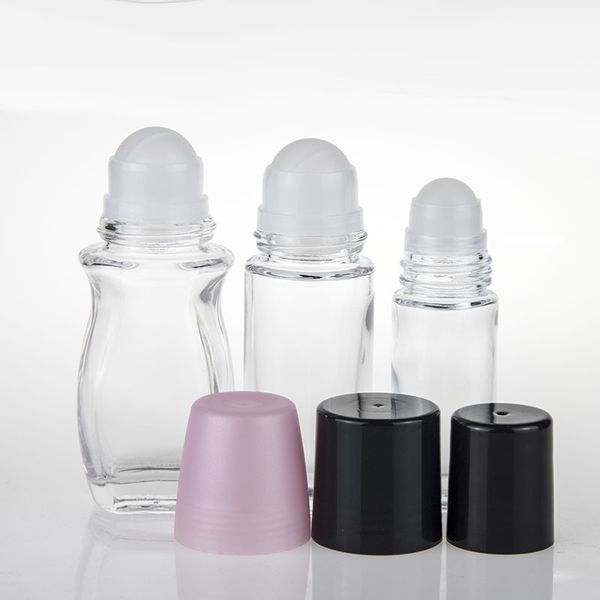 Image of 30ml 50ml Clear Glass Roll On Bottle Essential Oil Perfume Bottle Travel Dispenser Bottle Glass Roller Ball PP Cap