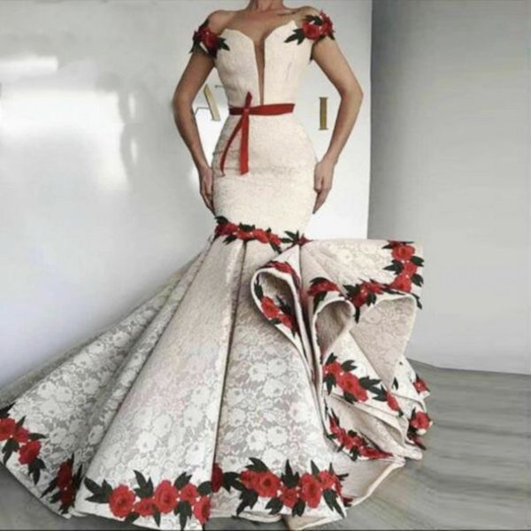 white lace mermaid prom dresses off the shoulder ruched train embroidered flower evening gowns saudi arabia formal wear, White;black
white lace mermaid prom dresses off the shoulder ruched train embroidered flower evening gowns saudi arabia formal wear, White;black