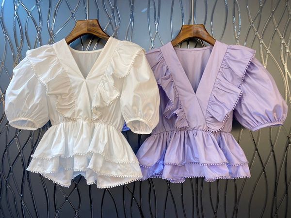 2020 spring and summer new women's v-neck waist he ye bai bubble short sleeves solid color coat 413, White
2020 spring and summer new women's v-neck waist he ye bai bubble short sleeves solid color coat 413, White