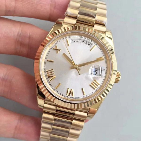 watch date style 18k gold 40mm white roman numerals dial 2813 automatic movement president strap sapphire glass, Slivery;brown
watch date style 18k gold 40mm white roman numerals dial 2813 automatic movement president strap sapphire glass, Slivery;brown