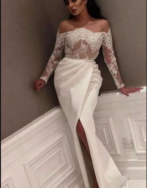 2019 saudi arabic sheath prom dresses long sleeves off the shoulder dubai kaftan high side split evening gowns elegant robe de soiree, Black
2019 saudi arabic sheath prom dresses long sleeves off the shoulder dubai kaftan high side split evening gowns elegant robe de soiree, Black