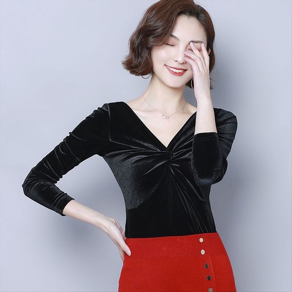 2019 autumn v-neck velvet base long sleeve all-match large size slim t-shirt shirt female, White
2019 autumn v-neck velvet base long sleeve all-match large size slim t-shirt shirt female, White
