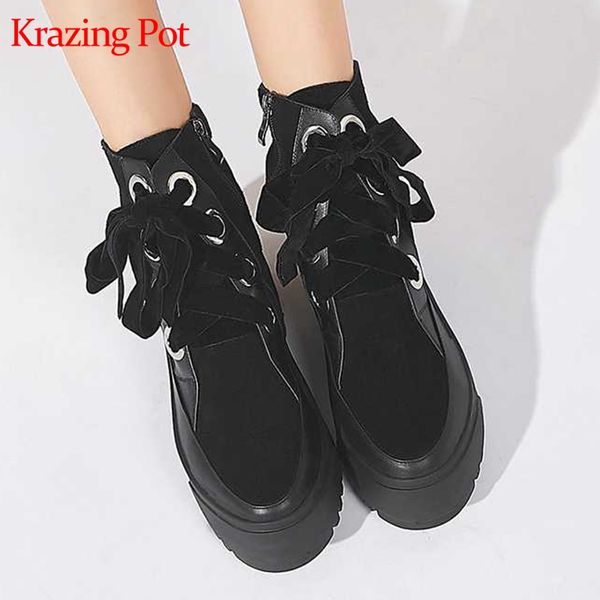 krazing pot new full grain leather round toe rock punk design thick bottom platform boots wedges metal fasteners ankle boots l28, Black
krazing pot new full grain leather round toe rock punk design thick bottom platform boots wedges metal fasteners ankle boots l28, Black